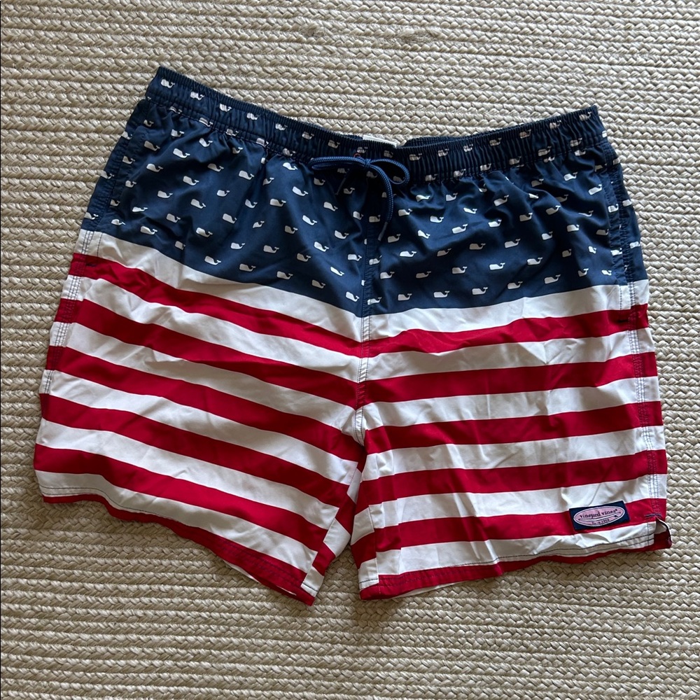 Vineyard Vines Red and White Striped Swim Shorts